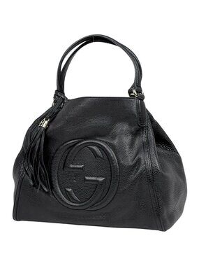 Gucci Soho Tote Fringe Interlocking Leather Black